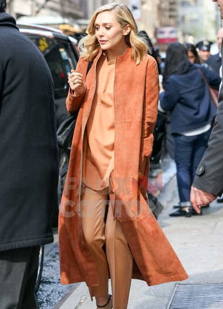 Elizabeth Olsen Brown Suede Trench Coat Elizabeth Olsen Brown Suede Trench Coat